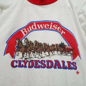 VTG 70s Budweiser‎ Clydesdales Ringer T-shirt Sz XS